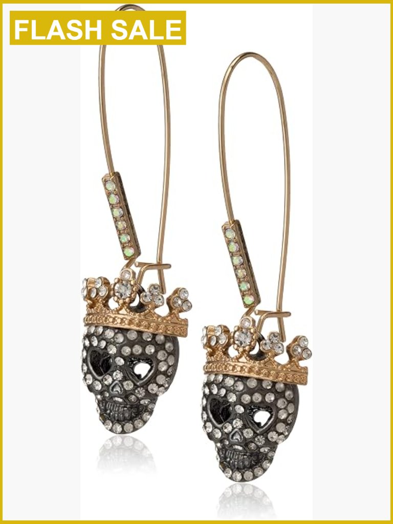 Pave Skull Dangle Earrings With Crown Detail